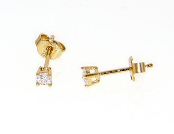 Μονόπετρα σκουλαρίκια απο χρυσό κ14 με ζιργκόν σε βάση με τέσσερα δόντια.